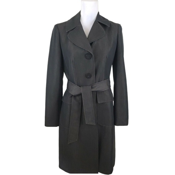 NINE WEST~Woman Size 2~ Black/Gold Trench Coat Button Up, Belted. - Picture 1 of 9